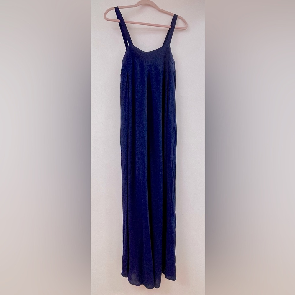 Shinestar blue cut loose pleated super wide leg jumpsuit L